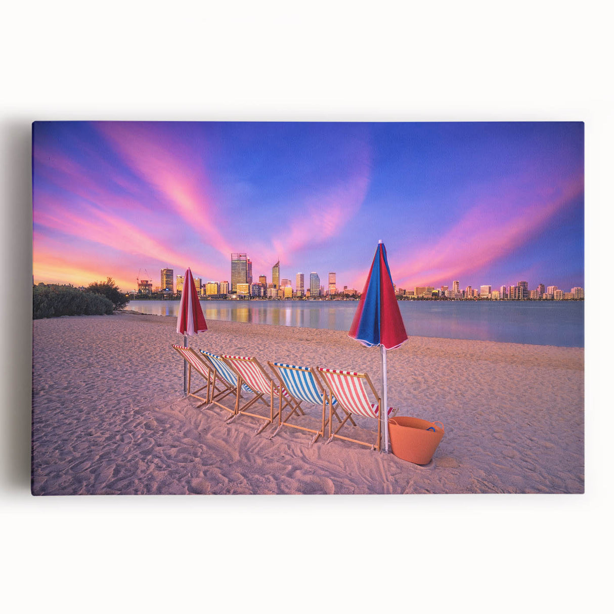 Black and white stretched canvas featuring a panoramic view of Perth, Australia, ideal for kitchen wall art.
