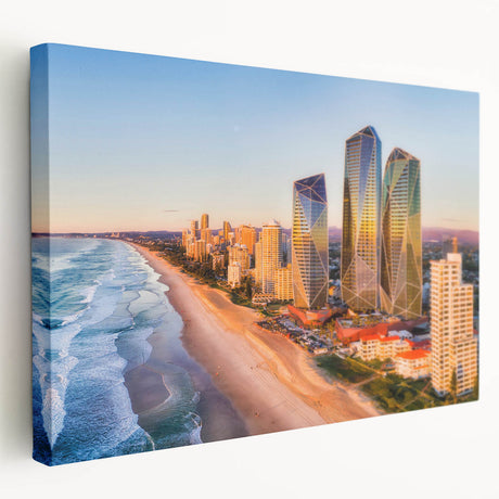 Scenic Queensland landscape on stretched canvas, featuring vibrant green and blue tones, suitable for kitchen wall art.