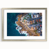 Extra large abstract art print of Sydney scenery in textured style, with silver frame, ideal for living room decor.