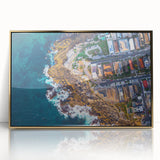Art deco poster of Sydney skyline in muted gold tones, acrylic framed, ideal for modern art wall decor.