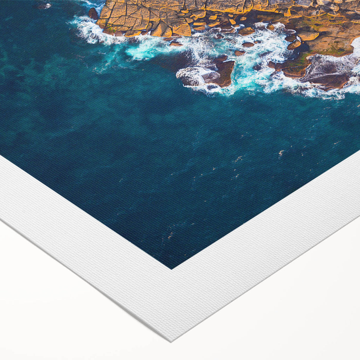 Art deco poster of Sydney skyline in muted blue tones on rolled canvas, suitable for dining room wall art.