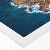 Art deco poster of Sydney skyline in muted blue tones on rolled canvas, suitable for dining room wall art.