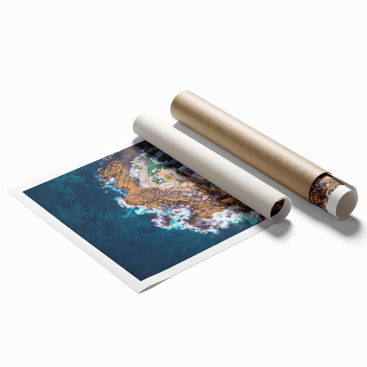 Extra large rolled print of Sydney scenery with muted blue and green tones, ideal for classy bathroom wall art.