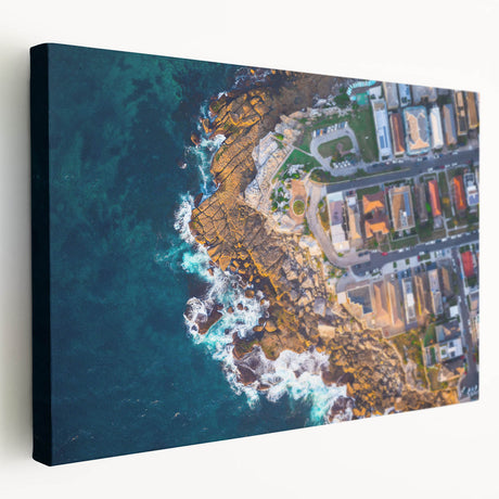 Sydney skyline depicted in muted blue tones on a large stretched canvas, suitable for kitchen wall art.