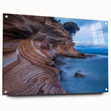 Acrylic print of a Tasmanian landscape in earthy tones, suitable for bedroom or dining room decor.