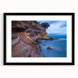 Abstract art print of colorful, textured scenery in Tasmania on a large framed canvas, ideal for living room decor.