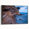Black and white framed canvas of Tasmania landscape, ideal for bedroom wall art.