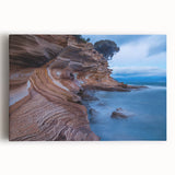 Black and white photograph of Tasmanian scenery on stretched canvas, ideal for kitchen wall art or bedroom decor.