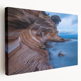 Scenic Tasmania landscape on large stretched canvas, featuring muted earth tones, suitable for kitchen wall art.