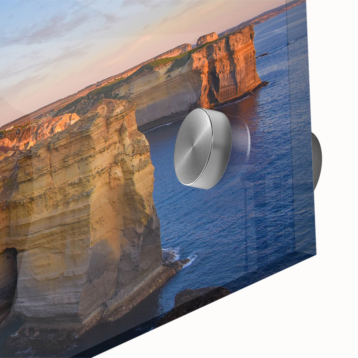Large abstract wall art depicting the Australian landscape in muted earth tones on acrylic glass.