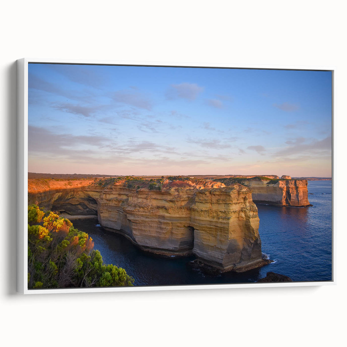Vintage poster art of an Australian scenery on framed canvas, featuring vibrant colors, ideal for living room decor.