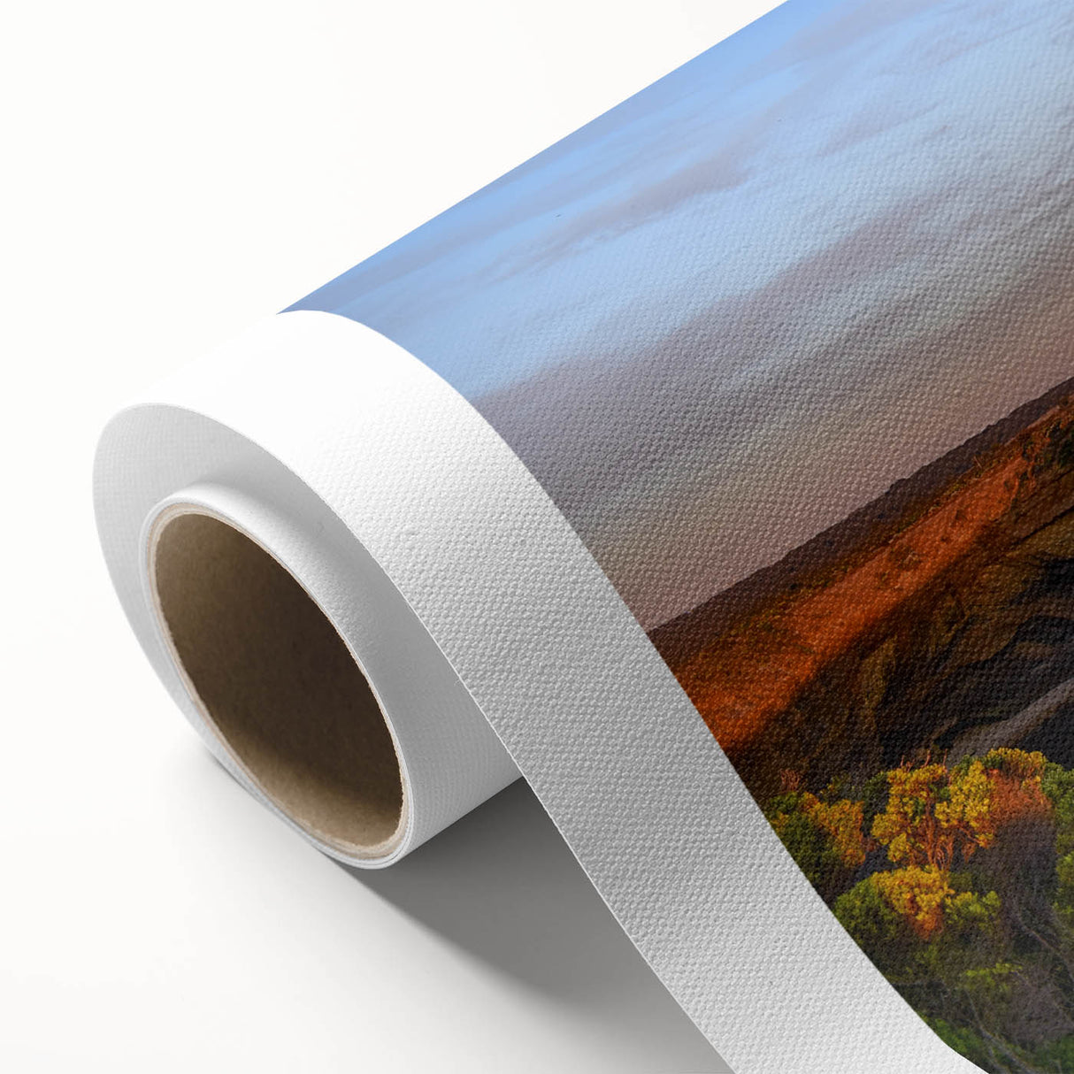 Art deco poster of Australian scenery in pastel shades on rolled canvas, ideal for nursery wall art.
