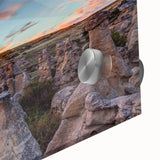 Large abstract depiction of Alberta scenery on acrylic glass, featuring earthy tones, ideal for dining room art.