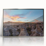 Mid-century modernist acrylic print of Alberta scenery in muted earth tones, ideal for nursery wall decor.