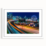 Abstract art print of British Columbia scenery in muted earth tones on a framed white mat, suitable for dining room decor.