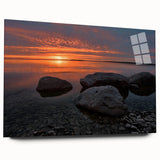 Large abstract wall art depicting a serene Manitoba scenery in muted earth tones on acrylic glass.