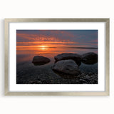 Textured abstract art print of Manitoba scenery in muted earth tones, framed in silver, ideal for bedroom art.