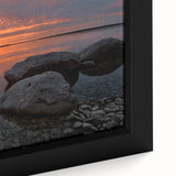 Close-up of textured, extra large framed canvas depicting a vibrant, colorful Manitoba scenery, ideal for living room decor.