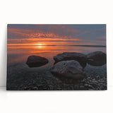 Black and white stretched canvas depicting a serene Manitoba landscape, ideal for kitchen wall art.