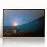 Large art print of New Brunswick scenery in mid-century modernist style, framed in acrylic with gold tones.