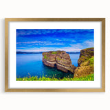 Extra large abstract art print of a textured Newfoundland scenery in gold frame, ideal for living room decor.