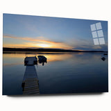 Large abstract wall art of Northwest Territories scenery on acrylic glass, in cool blue and green tones.