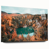 Acrylic print of a large abstract depiction of Nova Scotia scenery in blue and green tones.