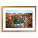 Extra large abstract art print of a textured Nova Scotia scenery in a gold frame, ideal for living room decor.