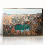 Framed acrylic print of Nova Scotia scenery featuring a mid-century modernist style with muted earth tones.