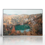 Framed acrylic print of a serene Nova Scotia landscape in soft blue and green tones, suitable for modern nursery decor.