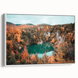 Vintage poster art of Nova Scotia scenery on a framed canvas, with colorful art accents, ideal for living room decor.