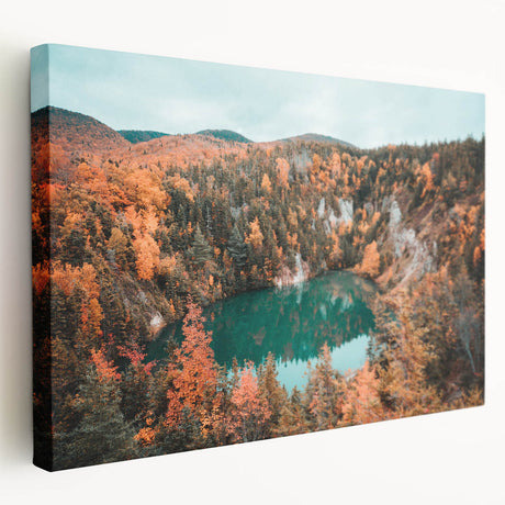 Scenic Nova Scotia landscape on stretched canvas, featuring muted green and blue tones, ideal for kitchen wall art.