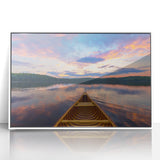 Art deco poster of Ontario, Canada scenery on white framed acrylic, with soft pastel colors, ideal for nursery wall art.