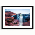Extra large textured abstract art print depicting colorful Canadian scenery in a black frame, ideal for living room decor.