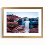 Extra large abstract art print featuring textured scenery of Prince Edward, Canada in a gold frame.