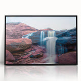 Large abstract wall art depicting a serene Prince Edward Island scenery in muted green and blue tones.