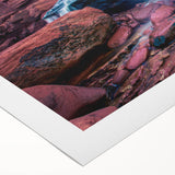 Art deco poster of Prince Edward Island scenery on rolled canvas, featuring muted earth tones.