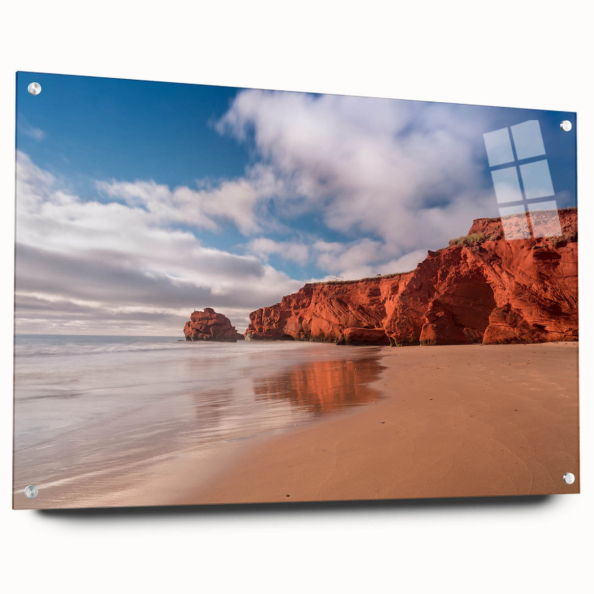 Acrylic print of Quebec scenery in muted earth tones, ideal for dining room or bedroom wall art.