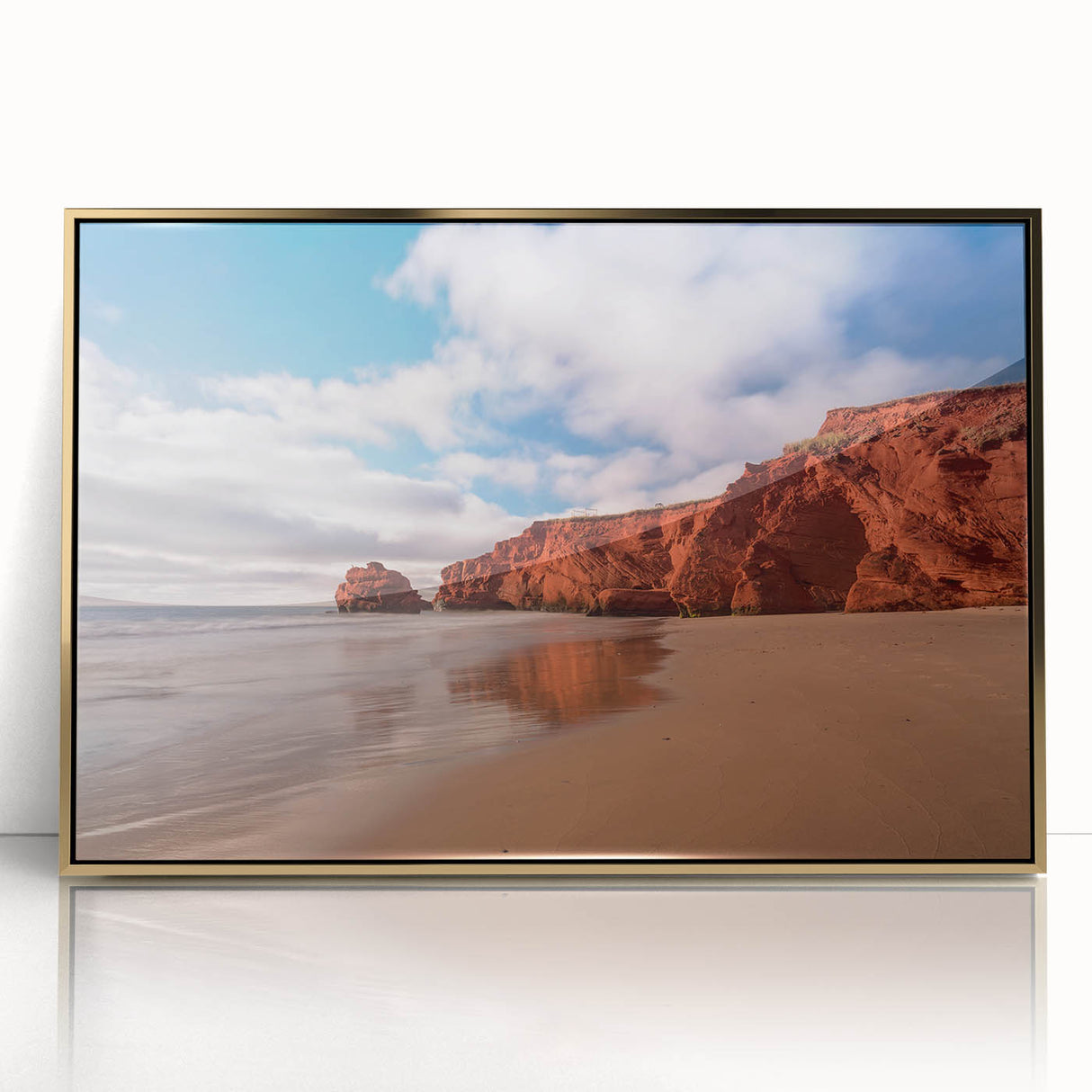 Framed acrylic print of Quebec scenery in muted earth tones, ideal for modern art wall decor.