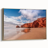 Framed canvas featuring a vintage-style landscape painting of Quebec, with muted earth tones, ideal for bedroom wall art.