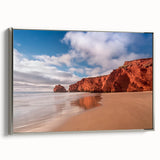 Framed canvas landscape art painting depicting the Quebec scenery in colorful and vintage poster art style.