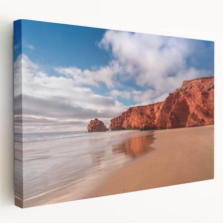 Large stretched canvas depicting a serene Quebec landscape in muted earth tones, ideal for kitchen wall art.