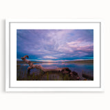 Abstract art print of Saskatchewan scenery in muted earth tones, framed with a white mat, ideal for dining room decor.