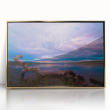 Mid-century modernist style large art print of Saskatchewan scenery, in gold tones on framed acrylic.