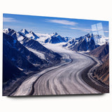 Large abstract depiction of the Yukon scenery in muted earth tones on acrylic glass, suitable for bedroom or dining room art.