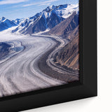 Framed canvas of a textured, colorful Yukon landscape in extra large format, ideal for living room decor.