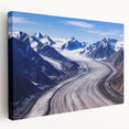 Side view of a stretched canvas depicting a serene Yukon landscape in muted earth tones, ideal for kitchen wall art.