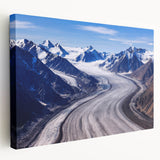 Side view of a stretched canvas depicting a serene Yukon landscape in muted earth tones, ideal for kitchen wall art.
