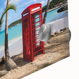 Large abstract wall art depicting Caribbean scenery on acrylic glass, in vibrant blue and green tones.