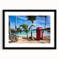 Colorful abstract art print of Caribbean scenery on textured canvas, framed in black, ideal for living room decor.
